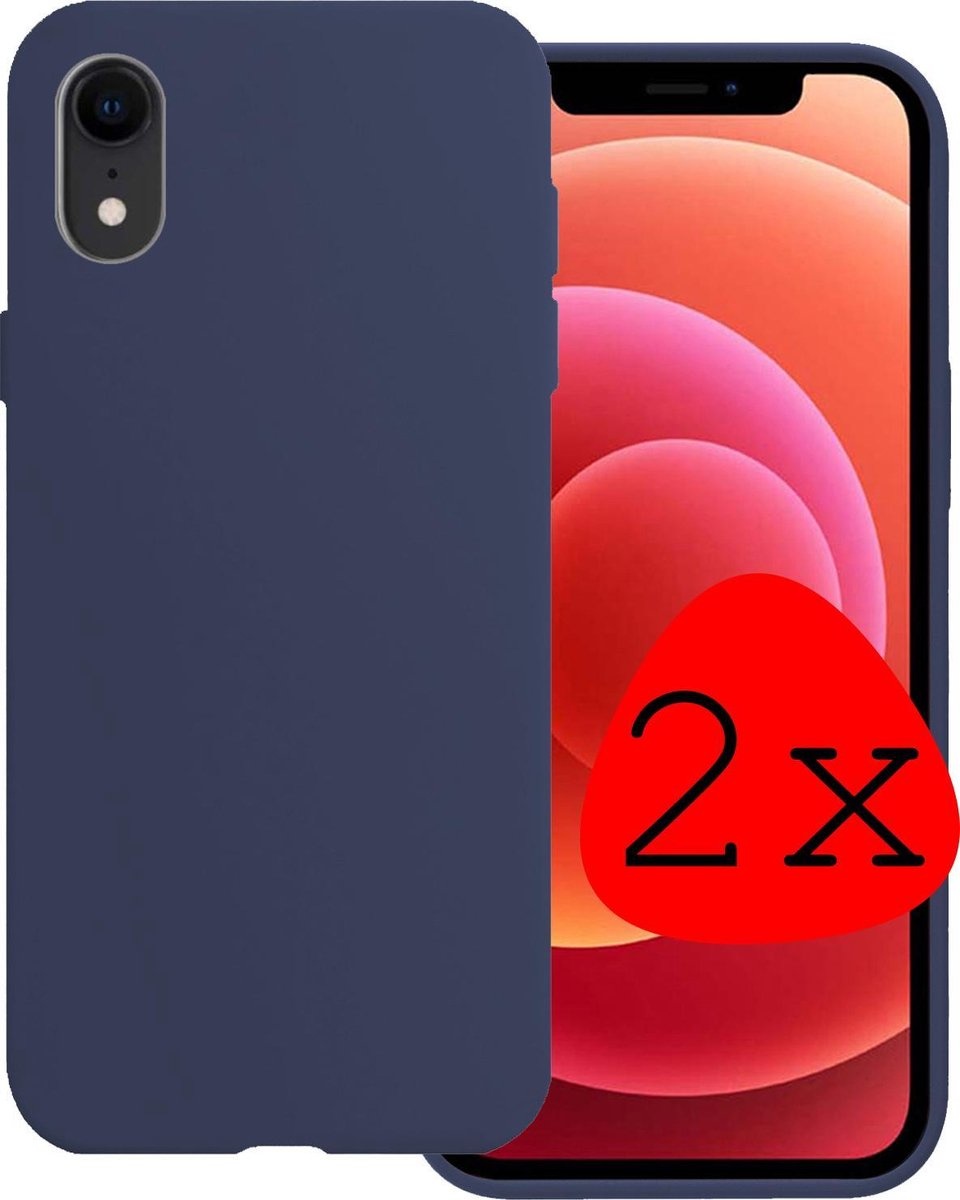 BASEY. Hoes Geschikt voor iPhone XR Hoesje Siliconen Back Cover Case - Hoesje Geschikt voor iPhone XR Hoes Cover Hoesje - Donkerblauw - 2 Stuks