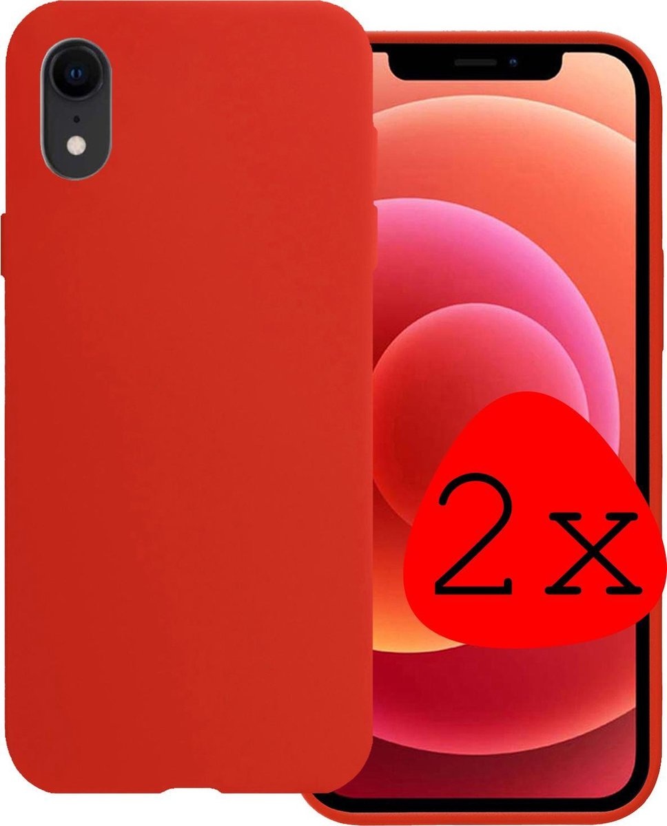 BASEY. Hoes Geschikt voor iPhone XR Hoesje Siliconen Back Cover Case - Hoesje Geschikt voor iPhone XR Hoes Cover Hoesje - Rood - 2 Stuks