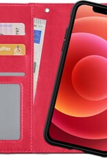 BASEY. Hoes Geschikt voor iPhone 12 Pro Hoesje Bookcase Hoes 2-in-1 Cover - Hoesje Geschikt voor iPhone 12 Pro Hoes 2-in-1 Hoesje Case - Donkerroze