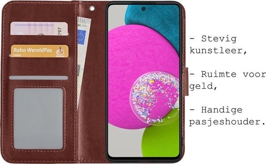 BASEY. Hoes Geschikt voor Samsung A52s Hoesje Bookcase Hoes Flip Case Book Cover - Hoesje Geschikt voor Samsung Galaxy A52s 5G Hoes Book Case Hoesje - Bruin