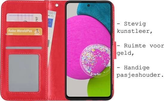 BASEY. Hoes Geschikt voor Samsung A52s Hoesje Bookcase Hoes Flip Case Book Cover - Hoesje Geschikt voor Samsung Galaxy A52s 5G Hoes Book Case Hoesje - Rood