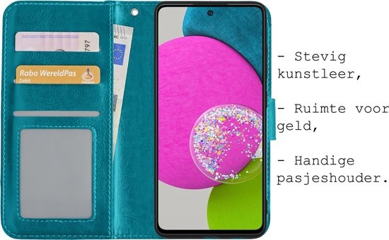 BASEY. Hoes Geschikt voor Samsung A52s Hoesje Bookcase Hoes Flip Case Book Cover - Hoesje Geschikt voor Samsung Galaxy A52s 5G Hoes Book Case Hoesje - Turquoise