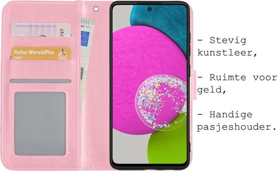 BASEY. Hoes Geschikt voor Samsung A52s Hoesje Bookcase Hoes Flip Case Book Cover - Hoesje Geschikt voor Samsung Galaxy A52s 5G Hoes Book Case Hoesje - Lichtroze