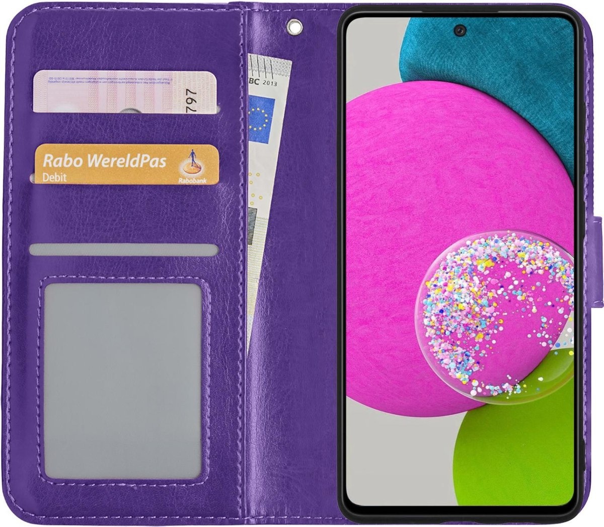 BASEY. Hoes Geschikt voor Samsung A52s Hoesje Bookcase Hoes Flip Case Book Cover - Hoesje Geschikt voor Samsung Galaxy A52s 5G Hoes Book Case Hoesje - Paars