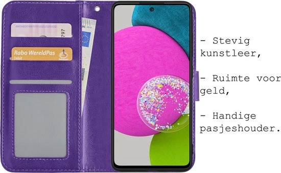 BASEY. Hoes Geschikt voor Samsung A52s Hoesje Bookcase Hoes Flip Case Book Cover - Hoesje Geschikt voor Samsung Galaxy A52s 5G Hoes Book Case Hoesje - Paars