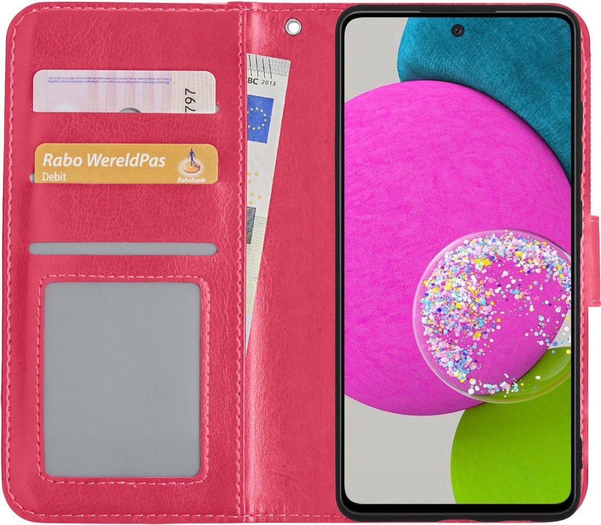 BASEY. Hoes Geschikt voor Samsung A52s Hoesje Bookcase Hoes Flip Case Book Cover - Hoesje Geschikt voor Samsung Galaxy A52s 5G Hoes Book Case Hoesje - Donkerroze