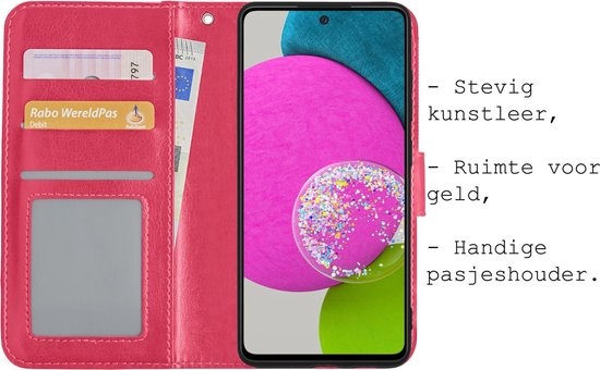 BASEY. Hoes Geschikt voor Samsung A52s Hoesje Bookcase Hoes Flip Case Book Cover - Hoesje Geschikt voor Samsung Galaxy A52s 5G Hoes Book Case Hoesje - Donkerroze