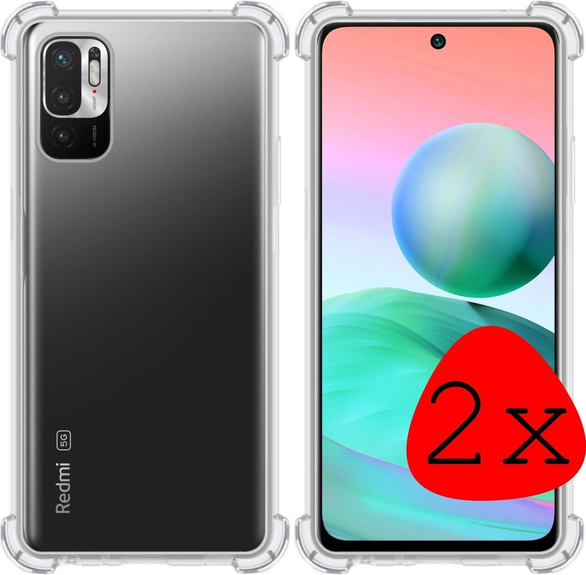 BASEY. Hoes Geschikt voor Redmi Note 10 5G Hoesje Shock Proof Case Hoes Siliconen - Hoesje Geschikt voor Redmi Note 10 5G Hoes Cover Shockproof - Transparant - 2 Stuks