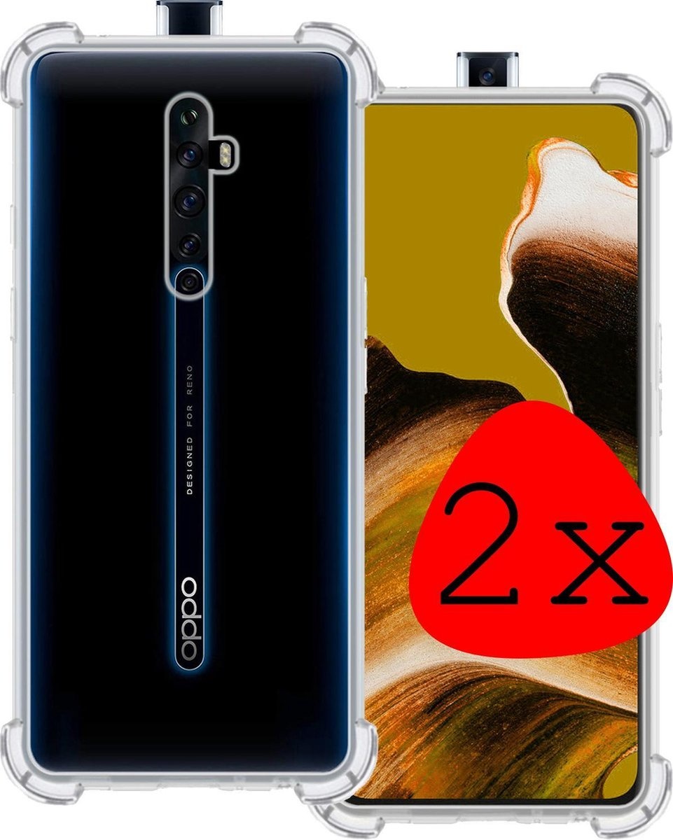 BASEY. Hoes Geschikt voor OPPO Reno 2 Hoesje Shock Proof Case Hoes Siliconen - Hoesje Geschikt voor OPPO Reno 2 Hoes Cover Shockproof - Transparant - 2 Stuks
