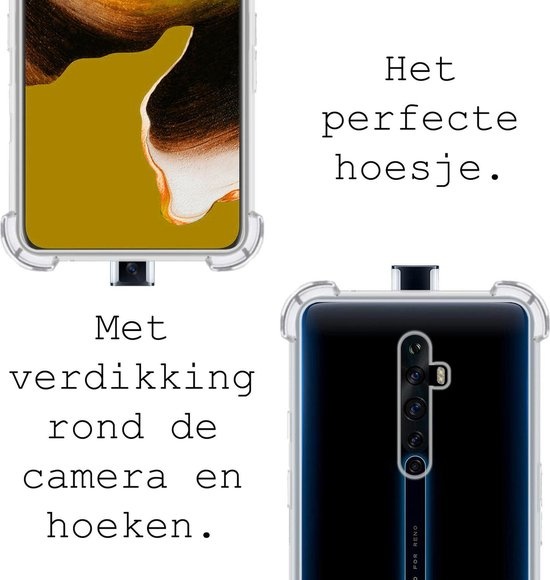 BASEY. Hoes Geschikt voor OPPO Reno 2 Hoesje Shock Proof Case Hoes Siliconen - Hoesje Geschikt voor OPPO Reno 2 Hoes Cover Shockproof - Transparant - 2 Stuks