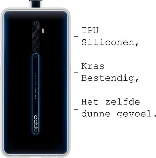 BASEY. Hoes Geschikt voor OPPO Reno 2 Hoesje Siliconen Back Cover Case - Hoesje Geschikt voor OPPO Reno 2 Hoes Cover Hoesje - Transparant - 2 Stuks