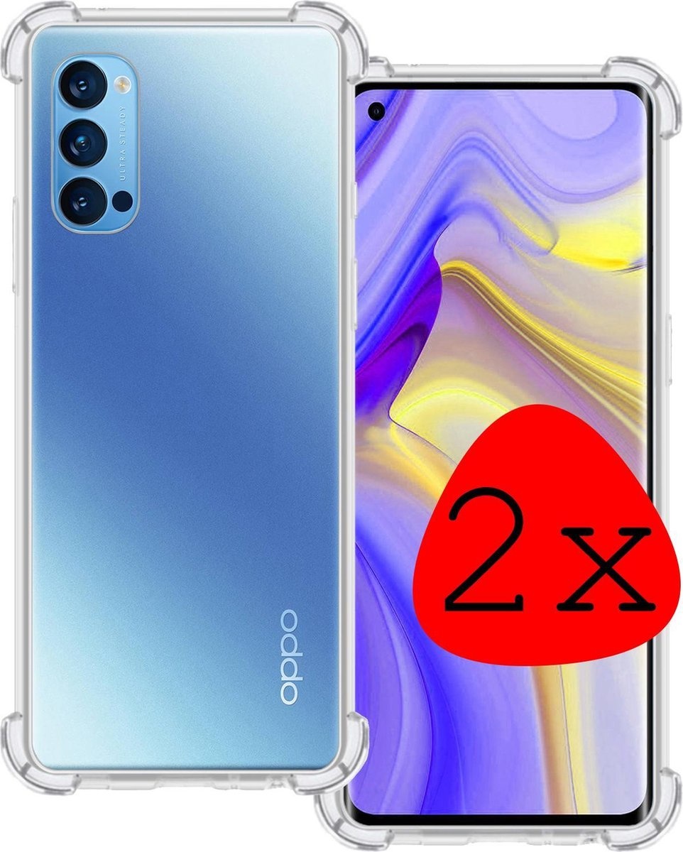 BASEY. Hoes Geschikt voor OPPO Reno 4 Pro 5G Hoesje Shock Proof Case Hoes Siliconen - Hoesje Geschikt voor OPPO Reno 4 Pro Hoes Cover Shockproof - Transparant - 2 Stuks