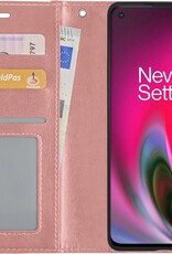 BASEY. Hoes Geschikt voor OnePlus Nord 2 Hoesje Bookcase Hoes Flip Case Book Cover - Hoesje Geschikt voor OnePlus Nord 2 Hoes Book Case Hoesje - Rosé goud