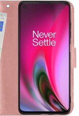 BASEY. Hoes Geschikt voor OnePlus Nord 2 Hoesje Bookcase Hoes Flip Case Book Cover - Hoesje Geschikt voor OnePlus Nord 2 Hoes Book Case Hoesje - Rosé goud