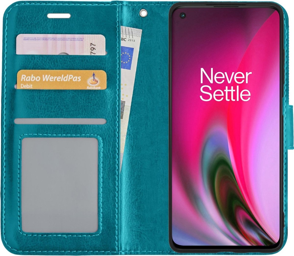 BASEY. Hoes Geschikt voor OnePlus Nord 2 Hoesje Bookcase Hoes Flip Case Book Cover - Hoesje Geschikt voor OnePlus Nord 2 Hoes Book Case Hoesje - Turquoise