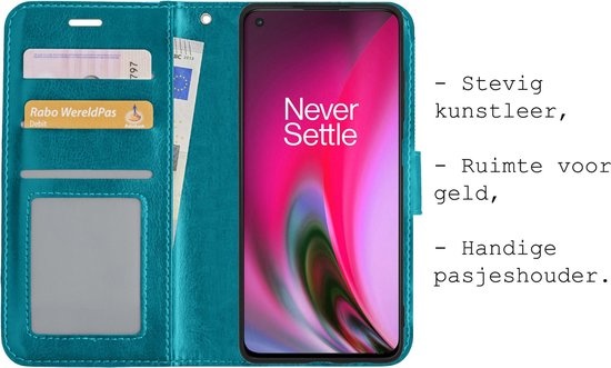 BASEY. Hoes Geschikt voor OnePlus Nord 2 Hoesje Bookcase Hoes Flip Case Book Cover - Hoesje Geschikt voor OnePlus Nord 2 Hoes Book Case Hoesje - Turquoise