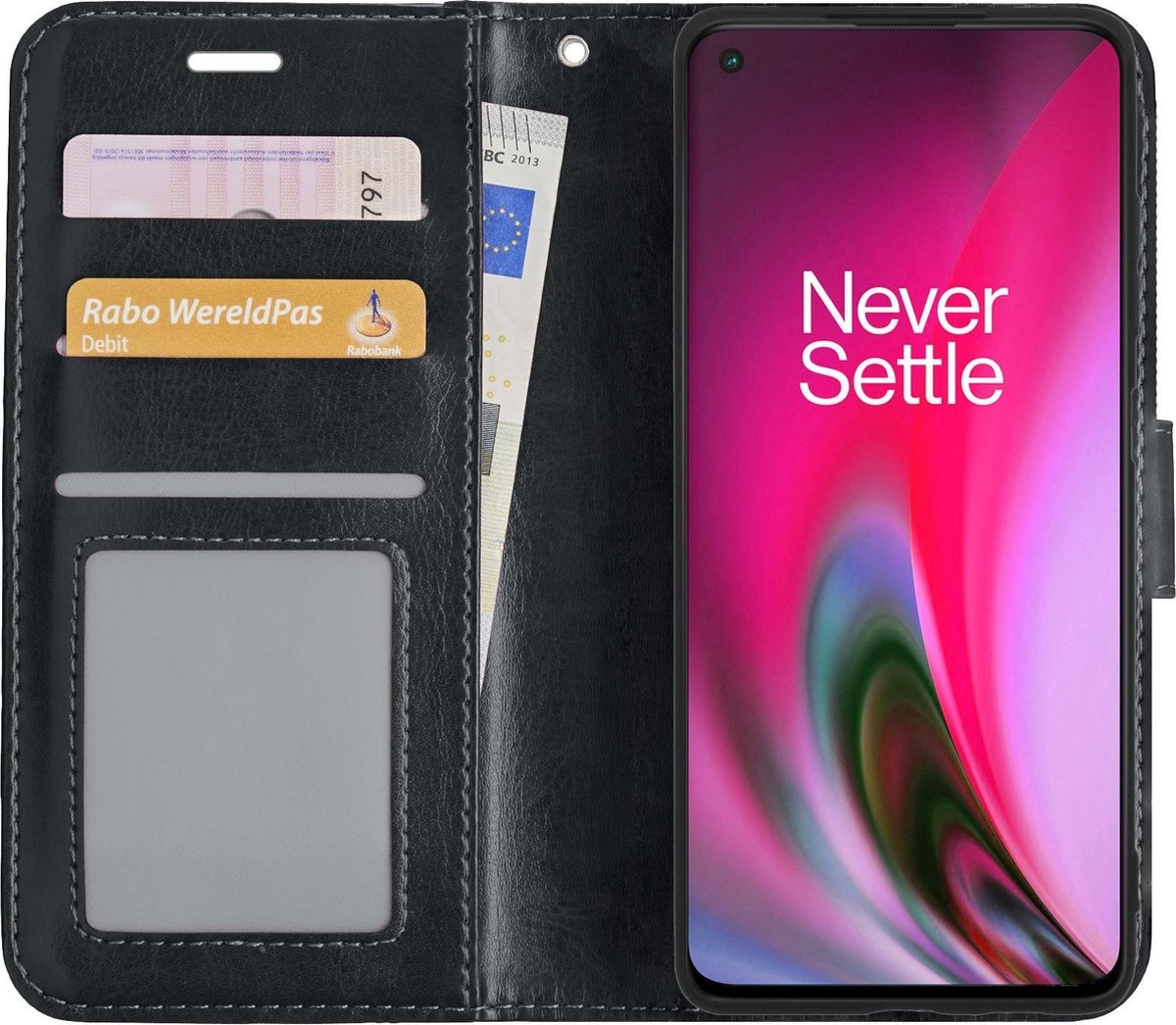 BASEY. Hoes Geschikt voor OnePlus Nord 2 Hoesje Bookcase Hoes Flip Case Book Cover - Hoesje Geschikt voor OnePlus Nord 2 Hoes Book Case Hoesje - Zwart