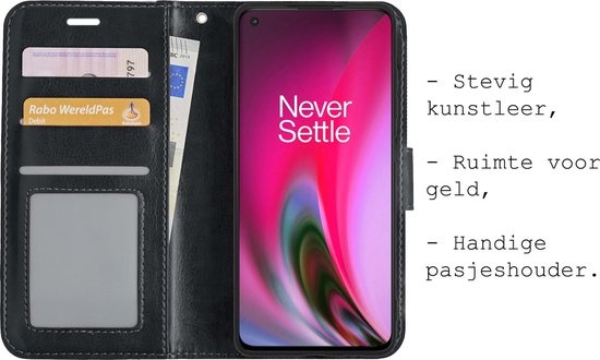 BASEY. Hoes Geschikt voor OnePlus Nord 2 Hoesje Bookcase Hoes Flip Case Book Cover - Hoesje Geschikt voor OnePlus Nord 2 Hoes Book Case Hoesje - Zwart