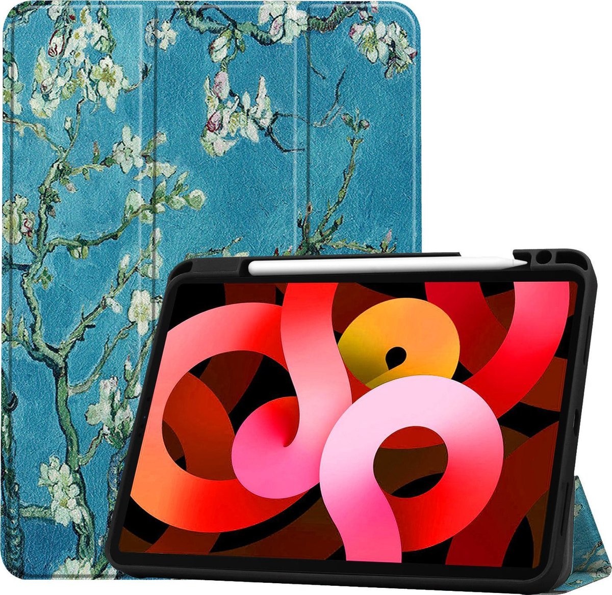 BASEY. Hoesje Geschikt voor iPad Air 2020 Hoes Case Tablet Hoesje Tri-fold Met Uitsparing Geschikt voor Apple Pencil - Hoes Geschikt voor iPad Air 4 2020 Hoesje Hard Cover Bookcase Hoes - Bloesem