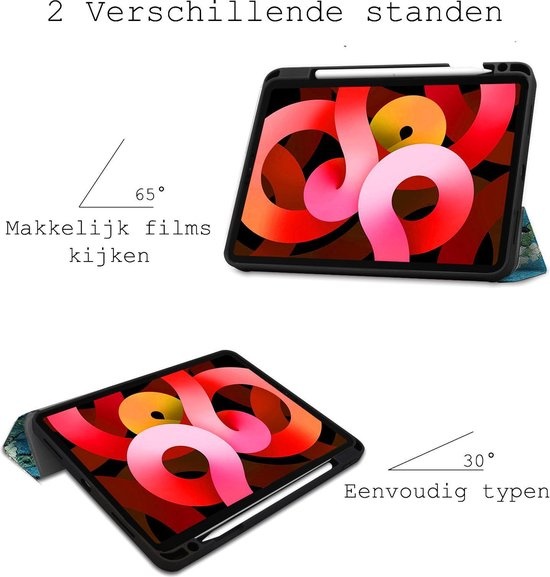 BASEY. Hoesje Geschikt voor iPad Air 2020 Hoes Case Tablet Hoesje Tri-fold Met Uitsparing Geschikt voor Apple Pencil - Hoes Geschikt voor iPad Air 4 2020 Hoesje Hard Cover Bookcase Hoes - Bloesem