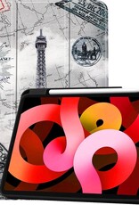 BASEY. Hoesje Geschikt voor iPad Air 2020 Hoes Case Tablet Hoesje Tri-fold Met Uitsparing Geschikt voor Apple Pencil - Hoes Geschikt voor iPad Air 4 2020 Hoesje Hard Cover Bookcase Hoes - Eiffeltoren