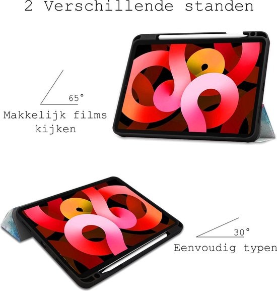 BASEY. Hoesje Geschikt voor iPad Air 2020 Hoes Case Tablet Hoesje Tri-fold Met Uitsparing Geschikt voor Apple Pencil - Hoes Geschikt voor iPad Air 4 2020 Hoesje Hard Cover Bookcase Hoes - Galaxy