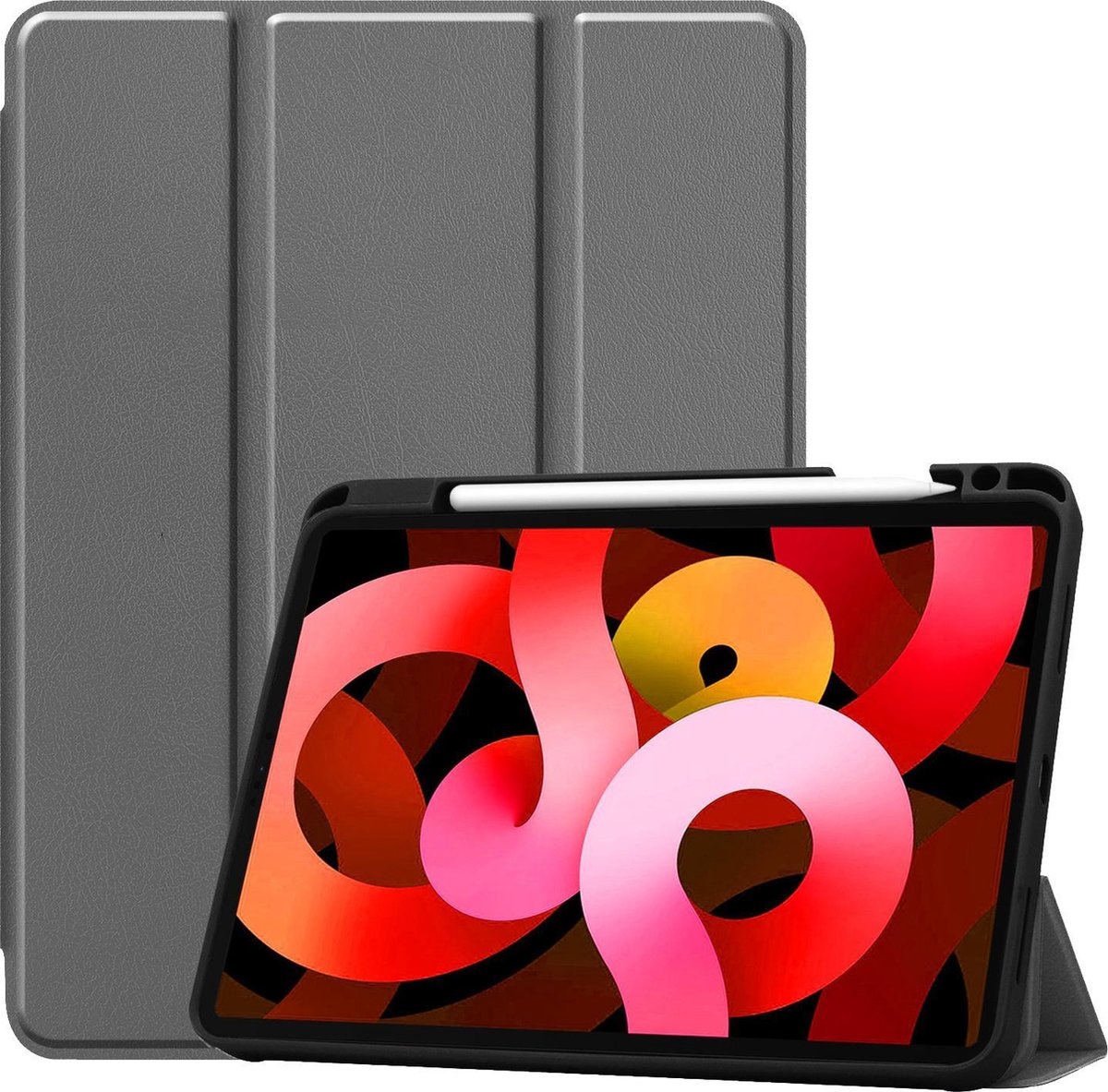 BASEY. Hoesje Geschikt voor iPad Air 2020 Hoes Case Tablet Hoesje Tri-fold Met Uitsparing Geschikt voor Apple Pencil - Hoes Geschikt voor iPad Air 4 2020 Hoesje Hard Cover Bookcase Hoes - Grijs