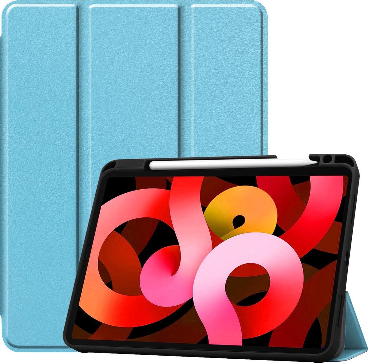 BASEY. Hoesje Geschikt voor iPad Air 2020 Hoes Case Tablet Hoesje Tri-fold Met Uitsparing Geschikt voor Apple Pencil - Hoes Geschikt voor iPad Air 4 2020 Hoesje Hard Cover Bookcase Hoes - Lichtblauw