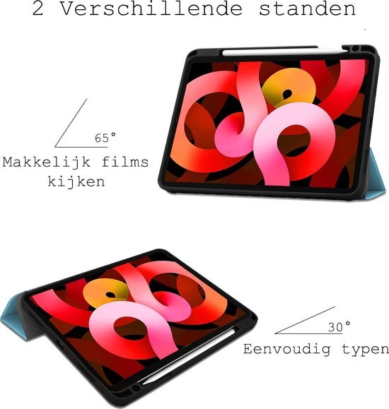 BASEY. Hoesje Geschikt voor iPad Air 2020 Hoes Case Tablet Hoesje Tri-fold Met Uitsparing Geschikt voor Apple Pencil - Hoes Geschikt voor iPad Air 4 2020 Hoesje Hard Cover Bookcase Hoes - Lichtblauw