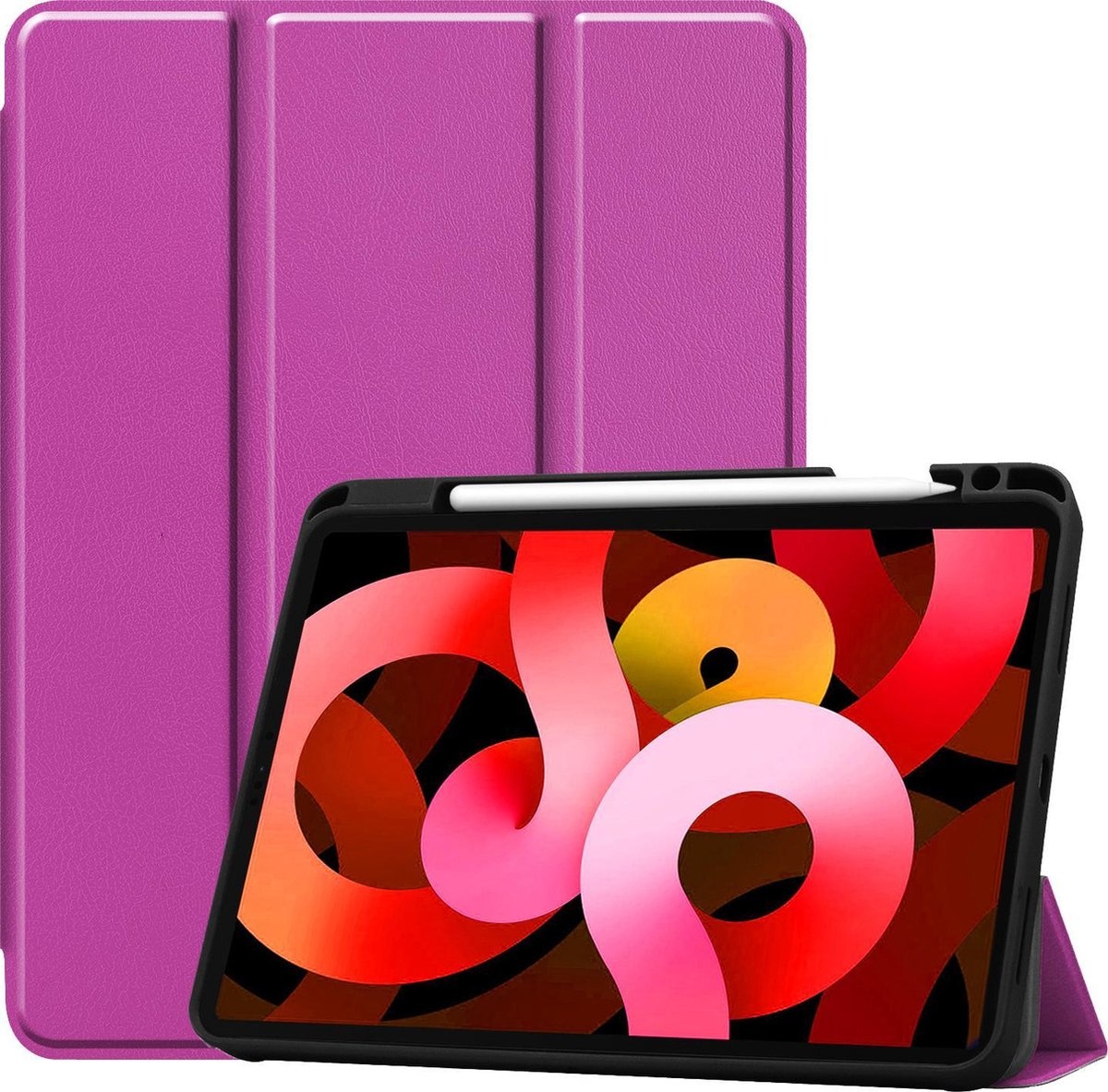 BASEY. Hoesje Geschikt voor iPad Air 2020 Hoes Case Tablet Hoesje Tri-fold Met Uitsparing Geschikt voor Apple Pencil - Hoes Geschikt voor iPad Air 4 2020 Hoesje Hard Cover Bookcase Hoes - Paars