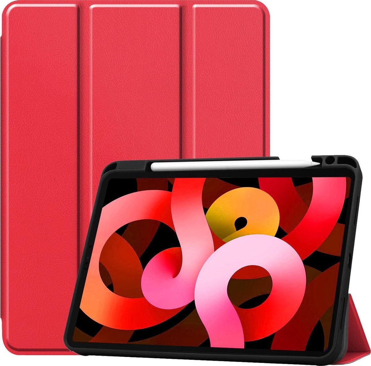 BASEY. Hoesje Geschikt voor iPad Air 2020 Hoes Case Tablet Hoesje Tri-fold Met Uitsparing Geschikt voor Apple Pencil - Hoes Geschikt voor iPad Air 4 2020 Hoesje Hard Cover Bookcase Hoes - Rood