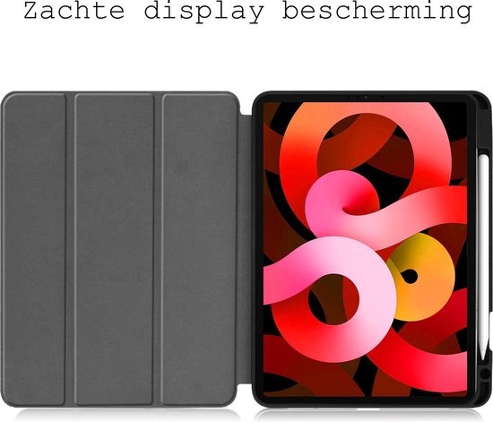BASEY. Hoesje Geschikt voor iPad Air 2020 Hoes Case Tablet Hoesje Tri-fold Met Uitsparing Geschikt voor Apple Pencil - Hoes Geschikt voor iPad Air 4 2020 Hoesje Hard Cover Bookcase Hoes - Rood