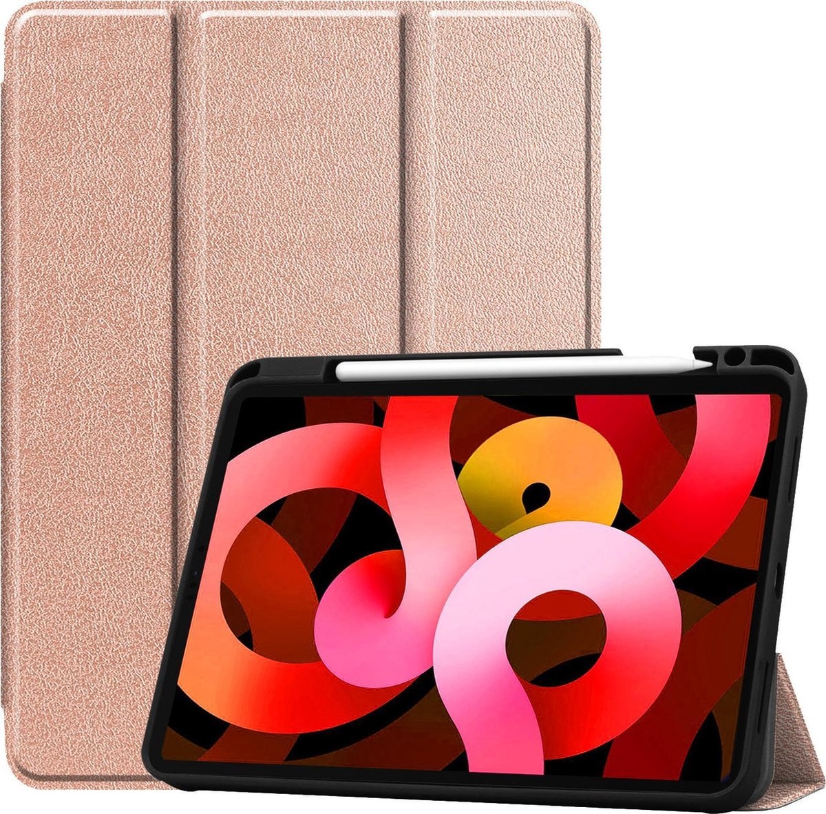 BASEY. Hoesje Geschikt voor iPad Air 2020 Hoes Case Tablet Hoesje Tri-fold Met Uitsparing Geschikt voor Apple Pencil - Hoes Geschikt voor iPad Air 4 2020 Hoesje Hard Cover Bookcase Hoes - Rosé goud