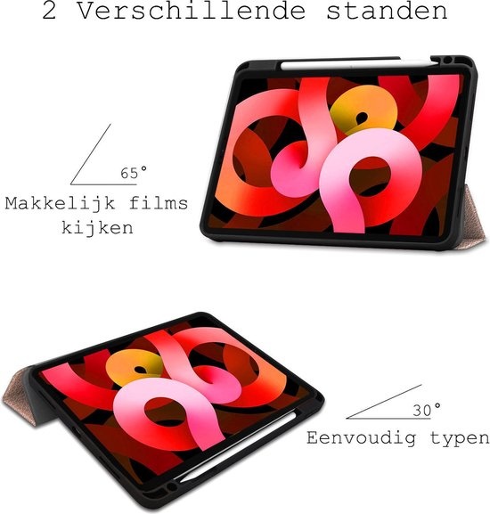 BASEY. Hoesje Geschikt voor iPad Air 2020 Hoes Case Tablet Hoesje Tri-fold Met Uitsparing Geschikt voor Apple Pencil - Hoes Geschikt voor iPad Air 4 2020 Hoesje Hard Cover Bookcase Hoes - Rosé goud