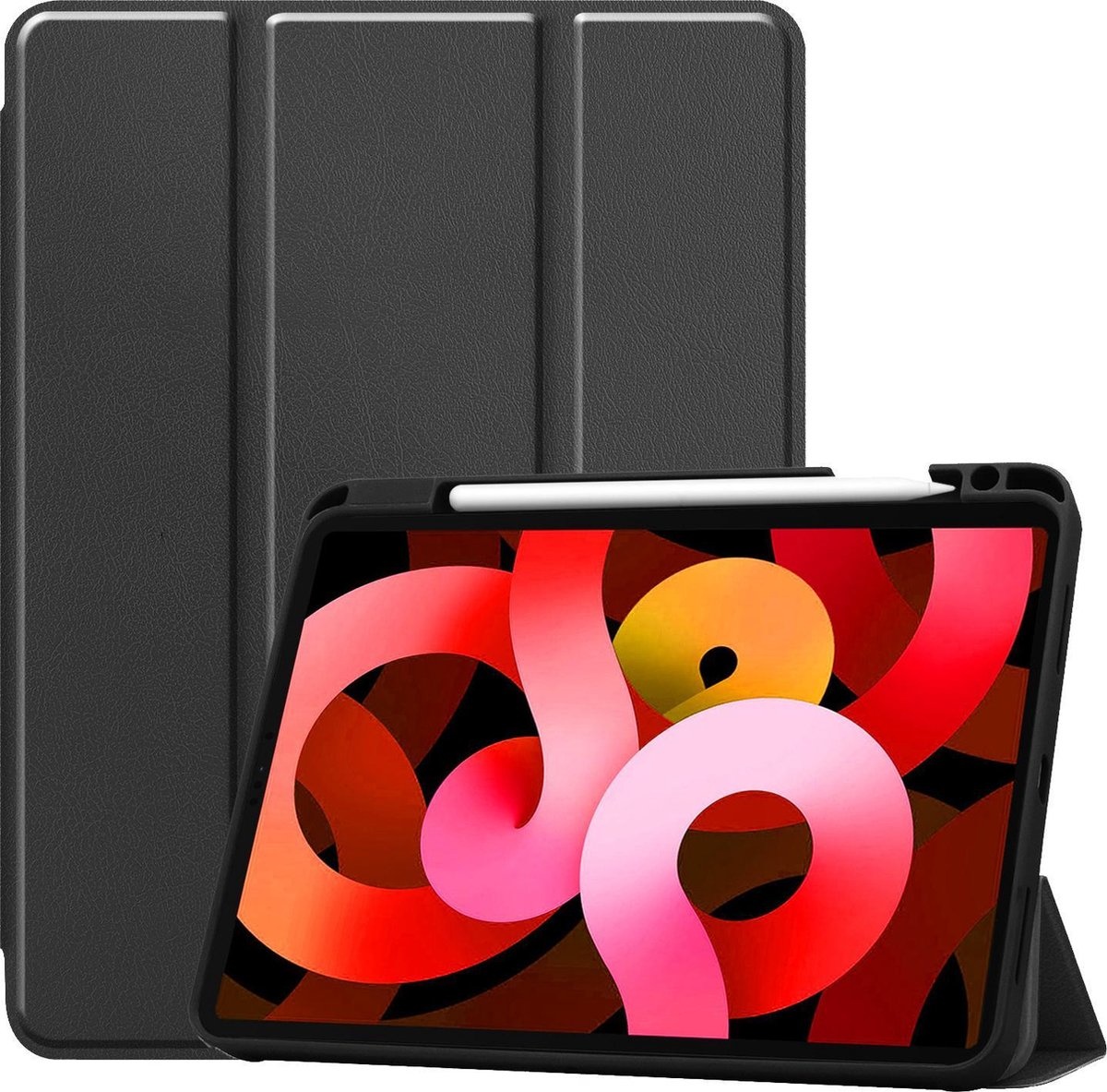 BASEY. Hoesje Geschikt voor iPad Air 2020 Hoes Case Tablet Hoesje Tri-fold Met Uitsparing Geschikt voor Apple Pencil - Hoes Geschikt voor iPad Air 4 2020 Hoesje Hard Cover Bookcase Hoes - Zwart