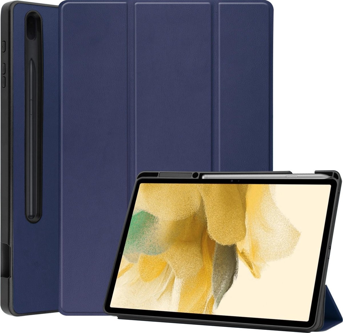 BASEY. Hoesje Geschikt voor Samsung Galaxy Tab S7 FE Hoes Case Tablet Hoesje Tri-fold Met Uitsparing Geschikt voor S Pen - Hoes Geschikt voor Samsung Tab S7 FE Hoesje Hard Cover Bookcase Hoes - Donkerblauw