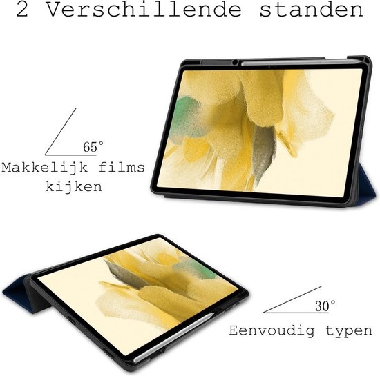BASEY. Hoesje Geschikt voor Samsung Galaxy Tab S7 FE Hoes Case Tablet Hoesje Tri-fold Met Uitsparing Geschikt voor S Pen - Hoes Geschikt voor Samsung Tab S7 FE Hoesje Hard Cover Bookcase Hoes - Donkerblauw