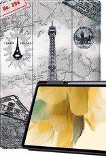 BASEY. Hoesje Geschikt voor Samsung Galaxy Tab S7 FE Hoes Case Tablet Hoesje Tri-fold Met Uitsparing Geschikt voor S Pen - Hoes Geschikt voor Samsung Tab S7 FE Hoesje Hard Cover Bookcase Hoes - Eiffeltoren