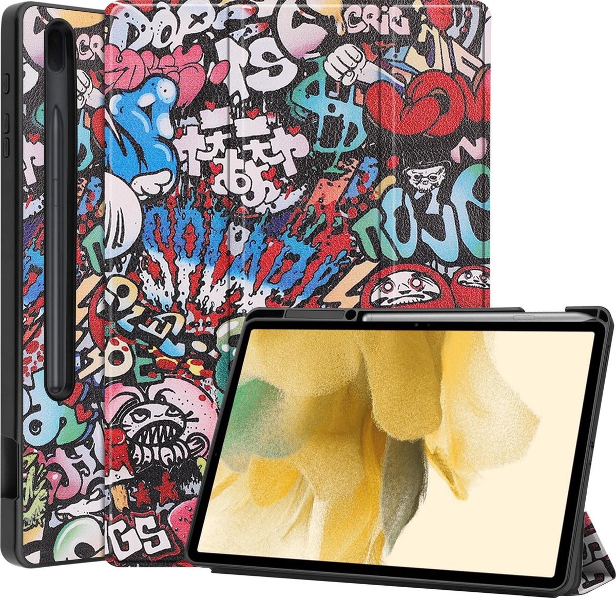 BASEY. Hoesje Geschikt voor Samsung Galaxy Tab S7 FE Hoes Case Tablet Hoesje Tri-fold Met Uitsparing Geschikt voor S Pen - Hoes Geschikt voor Samsung Tab S7 FE Hoesje Hard Cover Bookcase Hoes - Graffity