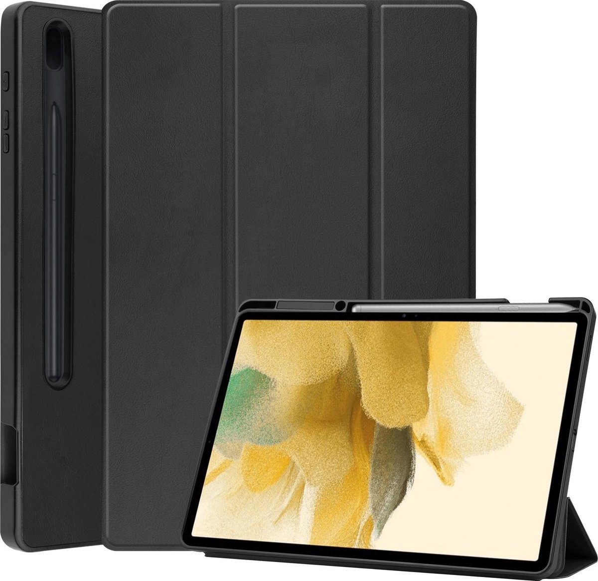 BASEY. Hoesje Geschikt voor Samsung Galaxy Tab S7 FE Hoes Case Tablet Hoesje Tri-fold Met Uitsparing Geschikt voor S Pen - Hoes Geschikt voor Samsung Tab S7 FE Hoesje Hard Cover Bookcase Hoes - Zwart