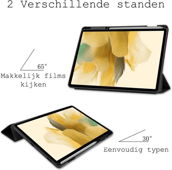 BASEY. Hoesje Geschikt voor Samsung Galaxy Tab S7 FE Hoes Case Tablet Hoesje Tri-fold Met Uitsparing Geschikt voor S Pen - Hoes Geschikt voor Samsung Tab S7 FE Hoesje Hard Cover Bookcase Hoes - Zwart