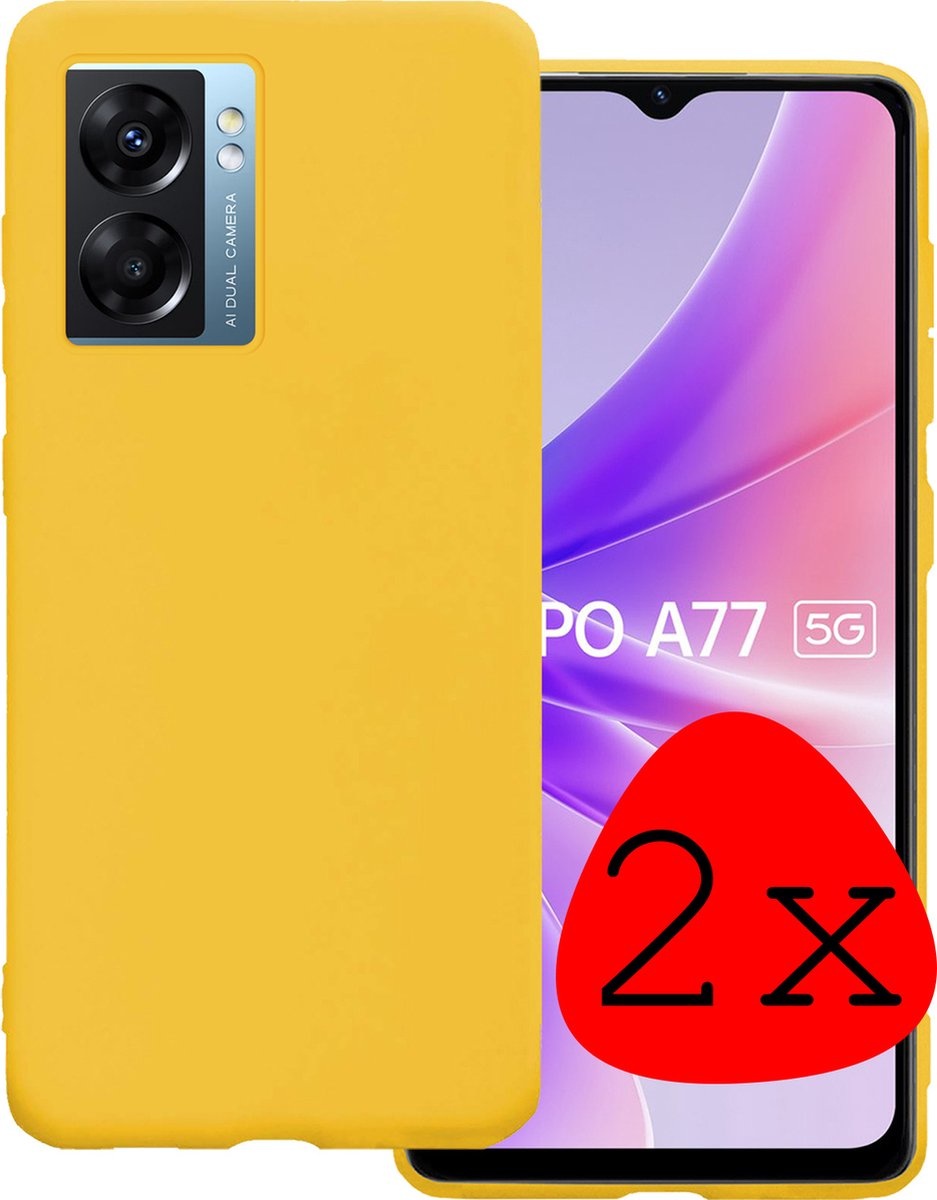 BASEY. Hoes Geschikt voor OPPO A77 Hoesje Siliconen Back Cover Case - Hoesje Geschikt voor OPPO A77 Hoes Cover Hoesje - Geel - 2 Stuks