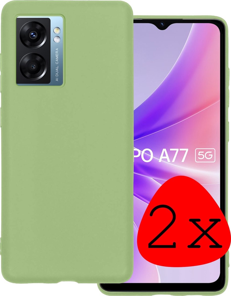 BASEY. Hoes Geschikt voor OPPO A77 Hoesje Siliconen Back Cover Case - Hoesje Geschikt voor OPPO A77 Hoes Cover Hoesje - Groen - 2 Stuks