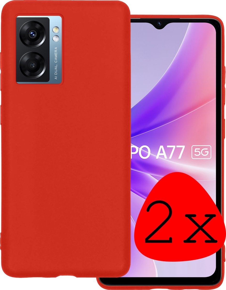 BASEY. Hoes Geschikt voor OPPO A77 Hoesje Siliconen Back Cover Case - Hoesje Geschikt voor OPPO A77 Hoes Cover Hoesje - Rood - 2 Stuks