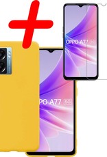 OPPO A77 Hoesje Siliconen Back Cover Case Met Screenprotector - OPPO A77 Hoes Silicone Case Hoesje - Geel