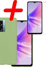 BASEY. Hoes Geschikt voor OPPO A77 Hoesje Siliconen Back Cover Case Met Screenprotector - Hoesje Geschikt voor OPPO A77 Hoes Cover Hoesje - Groen