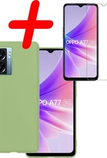 OPPO A77 Hoesje Siliconen Back Cover Case Met Screenprotector - OPPO A77 Hoes Silicone Case Hoesje - Groen