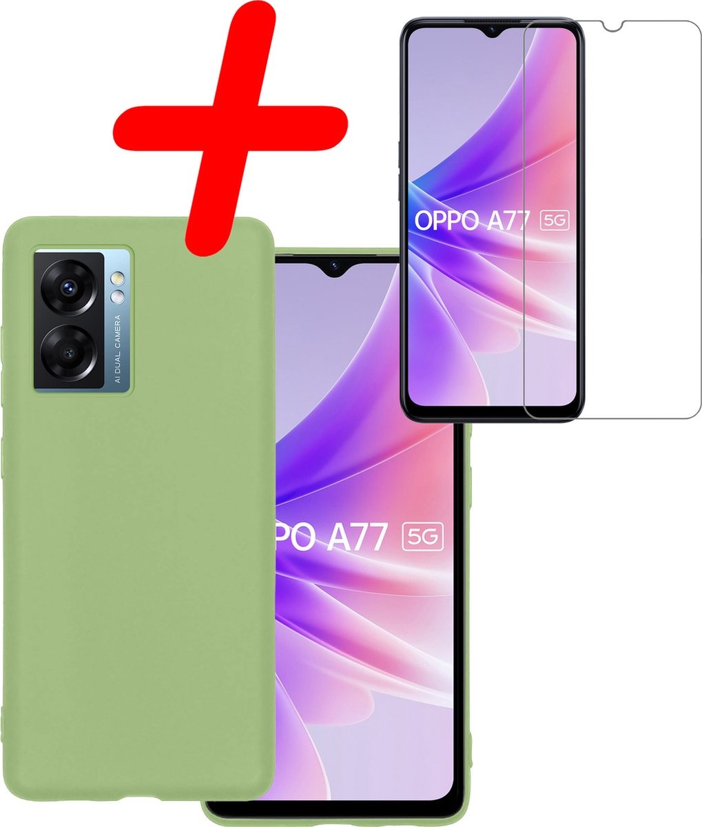 BASEY. Hoes Geschikt voor OPPO A77 Hoesje Siliconen Back Cover Case Met Screenprotector - Hoesje Geschikt voor OPPO A77 Hoes Cover Hoesje - Groen