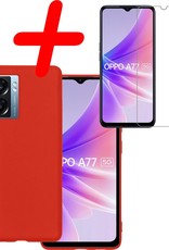 BASEY. Hoes Geschikt voor OPPO A77 Hoesje Siliconen Back Cover Case Met Screenprotector - Hoesje Geschikt voor OPPO A77 Hoes Cover Hoesje - Rood