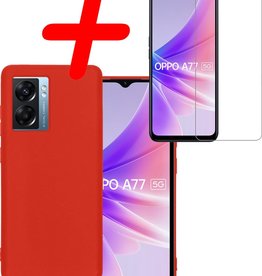 BASEY. BASEY. OPPO A77 Hoesje Siliconen Met Screenprotector - Rood